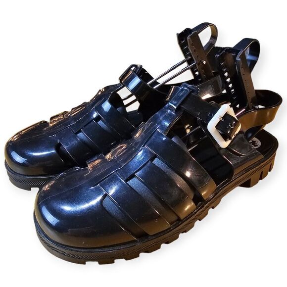 Juju Northampton 1986 Black Rubber Gladiator Jelly Slingback Sandals - Picture 11 of 11